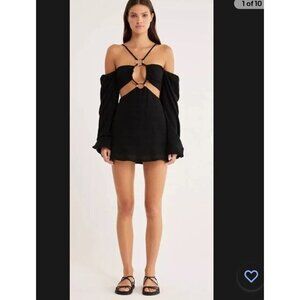 NWT RUMER Amoura LS Mini Cutout Dress Black Size Med Sleeves Detach Msrp 289.00